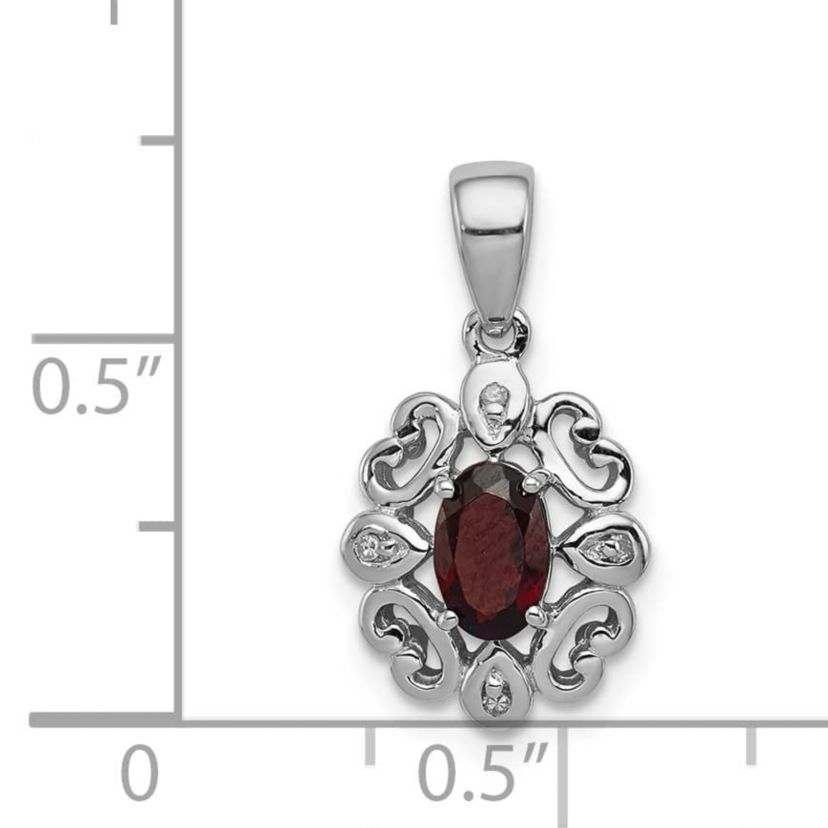 5/8 ct. t.w. Garnet and 0.02 ct. t.w. Diamond Pendant in Rhodium-plated Sterling Silver