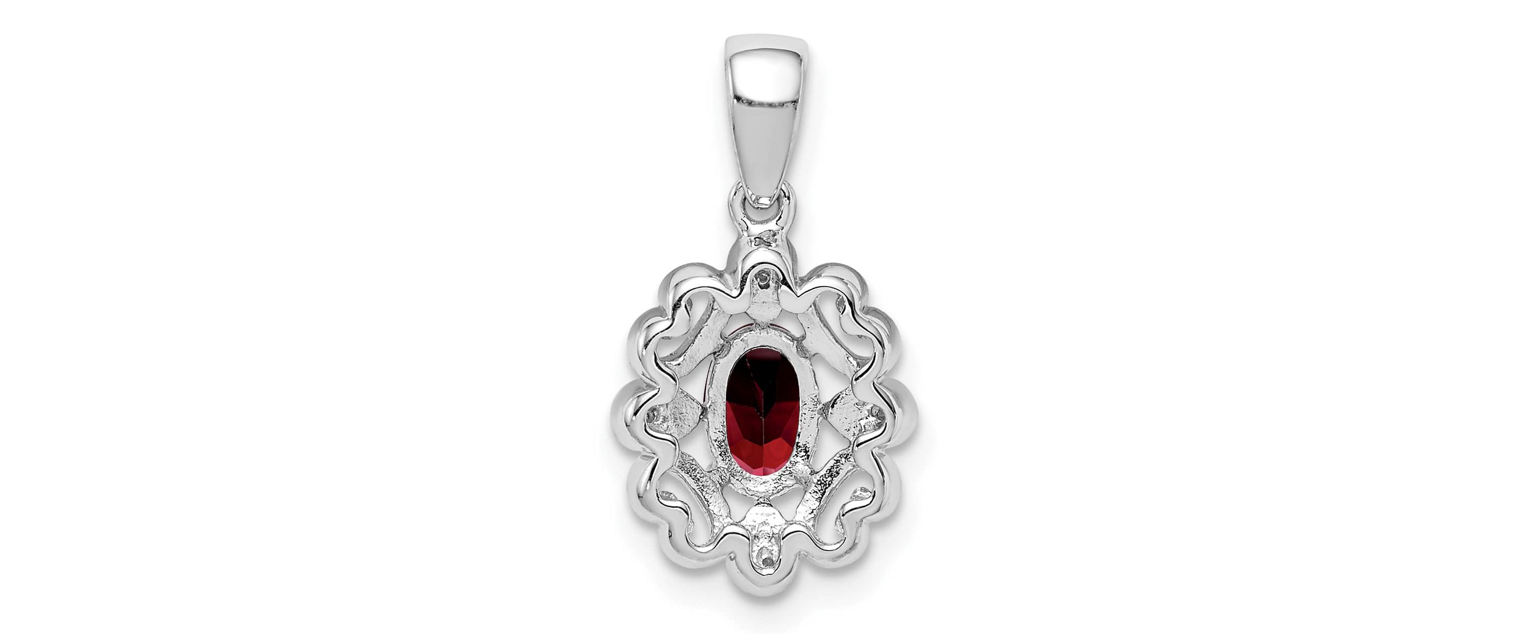 5/8 ct. t.w. Garnet and 0.02 ct. t.w. Diamond Pendant in Rhodium-plated Sterling Silver
