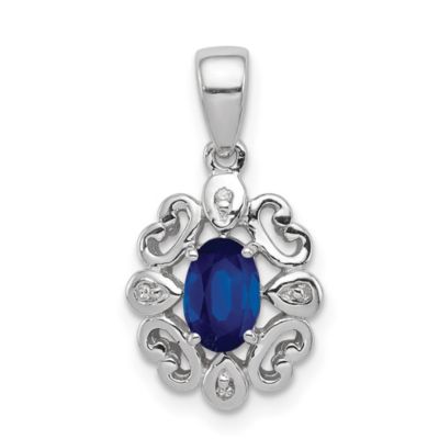 Belk & Co 5/8 ct. t.w. Sapphire and 0.02 ct. t.w. Diamond Oval Pendant in Rhodium-plated Sterling Silver, White
