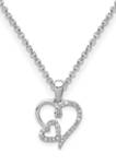 1/8 ct. t.w. Diamond Double Heart Pendant with 18 Inch Chain in Rhodium Plated Sterling Silver