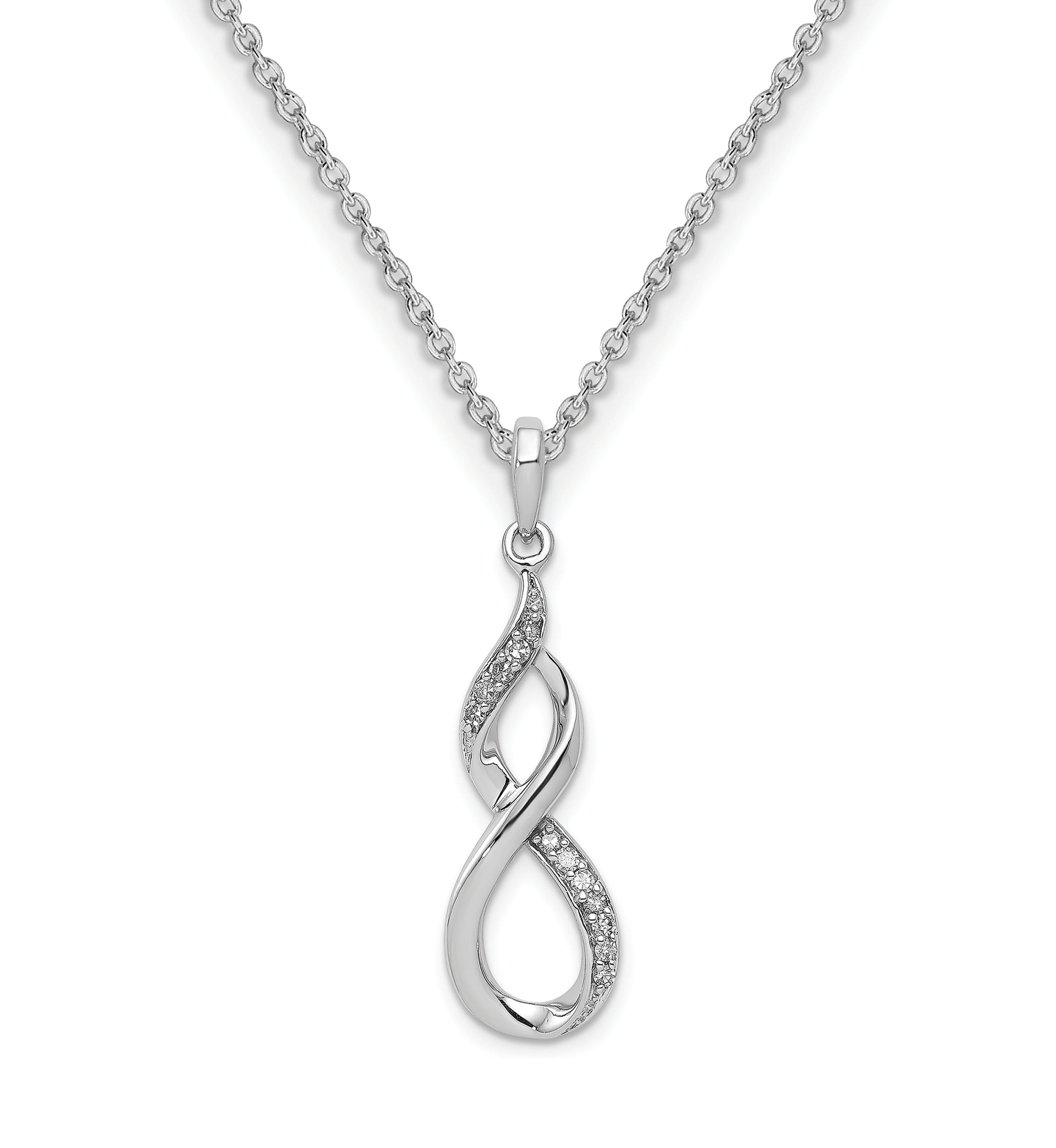 1/10 ct. t.w. Diamond Figure 8 Pendant with 18 Inch Chain in Rhodium Plated Sterling Silver