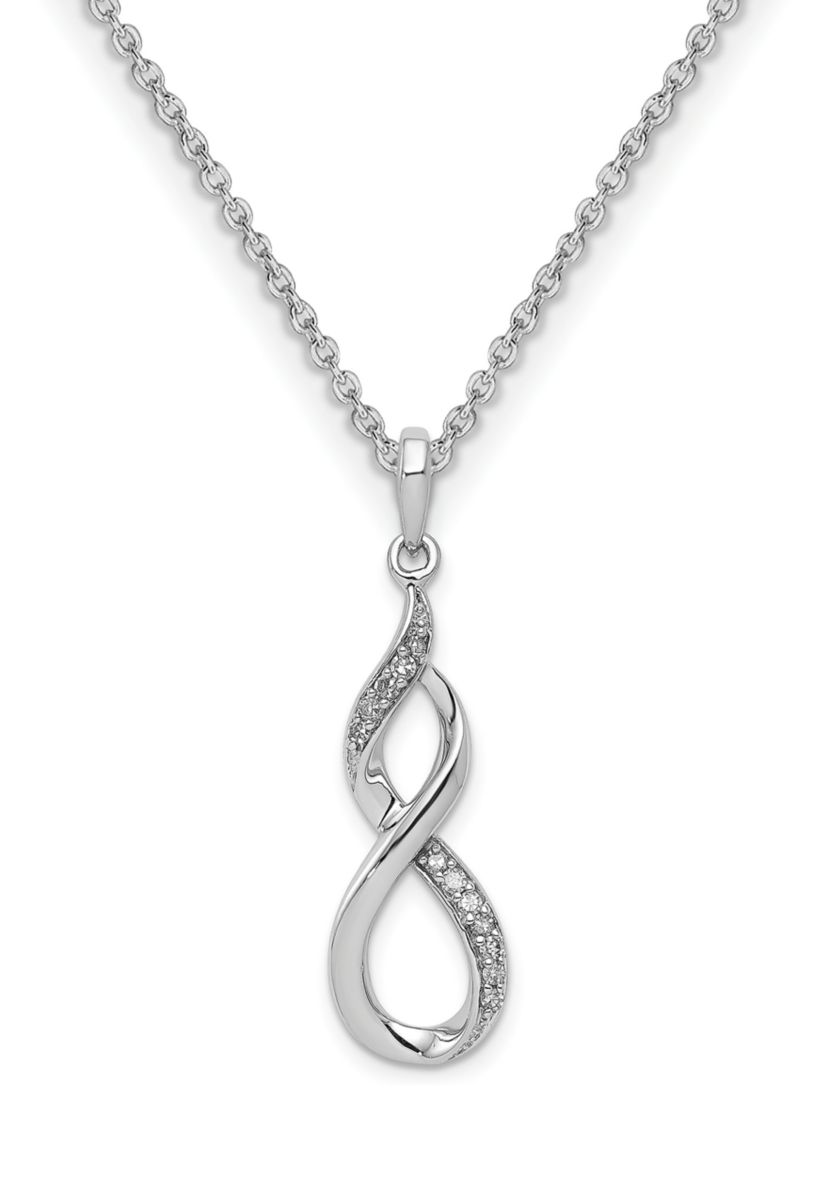 1/10 ct. t.w. Diamond Figure 8 Pendant with 18 Inch Chain in Rhodium Plated Sterling Silver