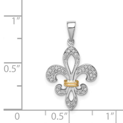 1/10 ct. t.w. Diamond Fleur De Lis with 14k Gold Accent Pendant in Rhodium-plated Sterling Silver