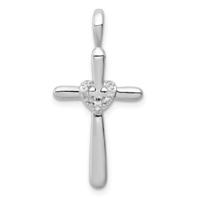 0.009 ct. t.w. Diamond Cross with Heart Pendant in Rhodium-plated Sterling Silver