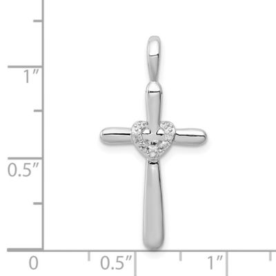 0.009 ct. t.w. Diamond Cross with Heart Pendant in Rhodium-plated Sterling Silver