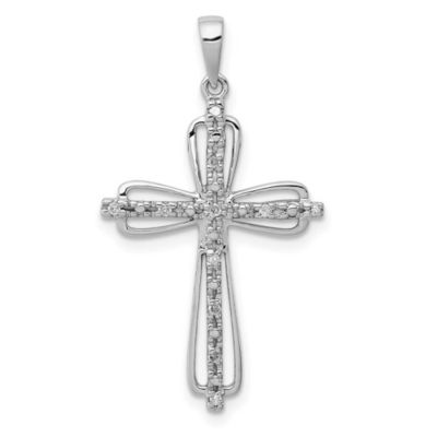0.055 ct. t.w. Diamond Cross Pendant in Rhodium-plated Sterling Silver