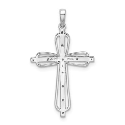 0.055 ct. t.w. Diamond Cross Pendant in Rhodium-plated Sterling Silver