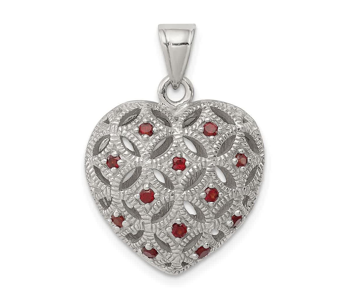 1/4 ct. t.w. Garnet Heart Pendant in Rhodium-plated Sterling Silver
