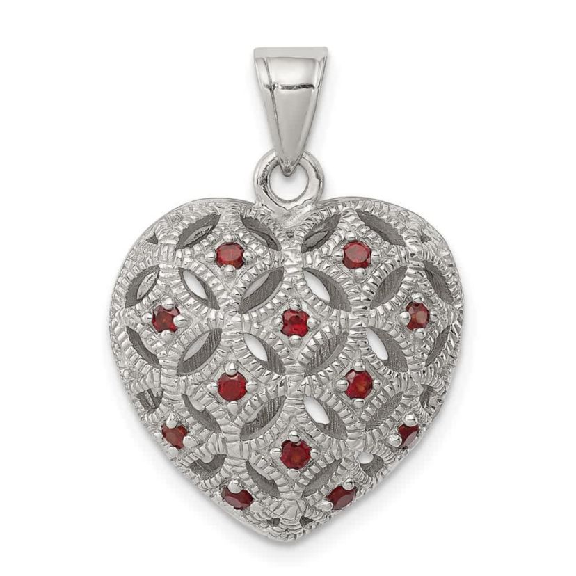 1/4 ct. t.w. Garnet Heart Pendant in Rhodium-plated Sterling Silver
