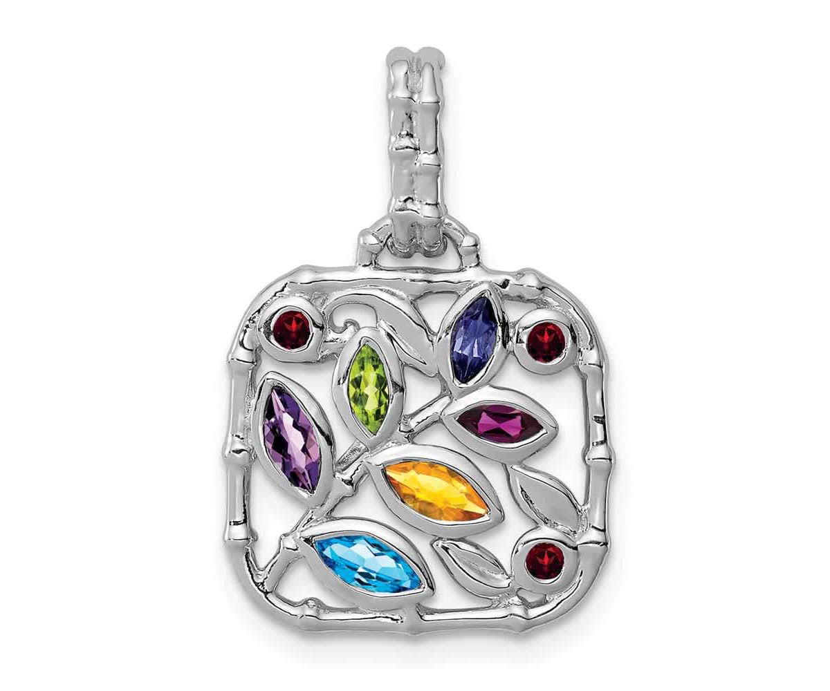 1/8 ct. t.w. Blue Topaz, 1/10 ct. t.w. Amethyst, 1/10 ct. t.w. Citrine, 3/4 ct. t.w. Peridot, 1/10 ct. t.w. Rhodolite Garnet, 0.058 ct. t.w. Iolite and 1/8 ct. t.w. Garnet Pendant in Rhodium-plated Sterling Silver