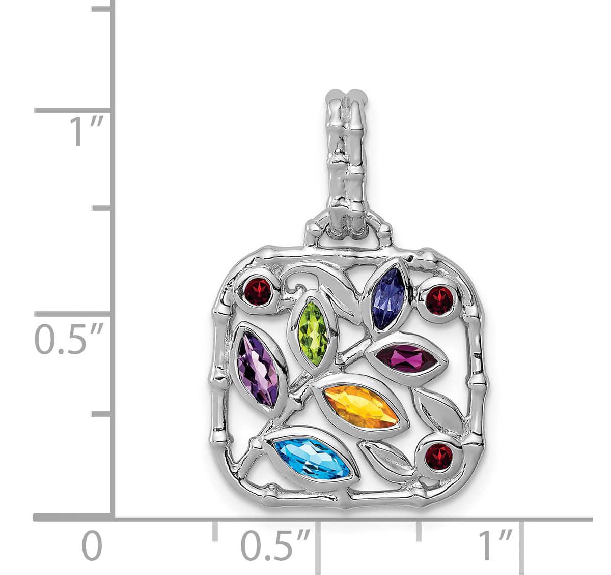 1/8 ct. t.w. Blue Topaz, 1/10 ct. t.w. Amethyst, 1/10 ct. t.w. Citrine, 3/4 ct. t.w. Peridot, 1/10 ct. t.w. Rhodolite Garnet, 0.058 ct. t.w. Iolite and 1/8 ct. t.w. Garnet Pendant in Rhodium-plated Sterling Silver