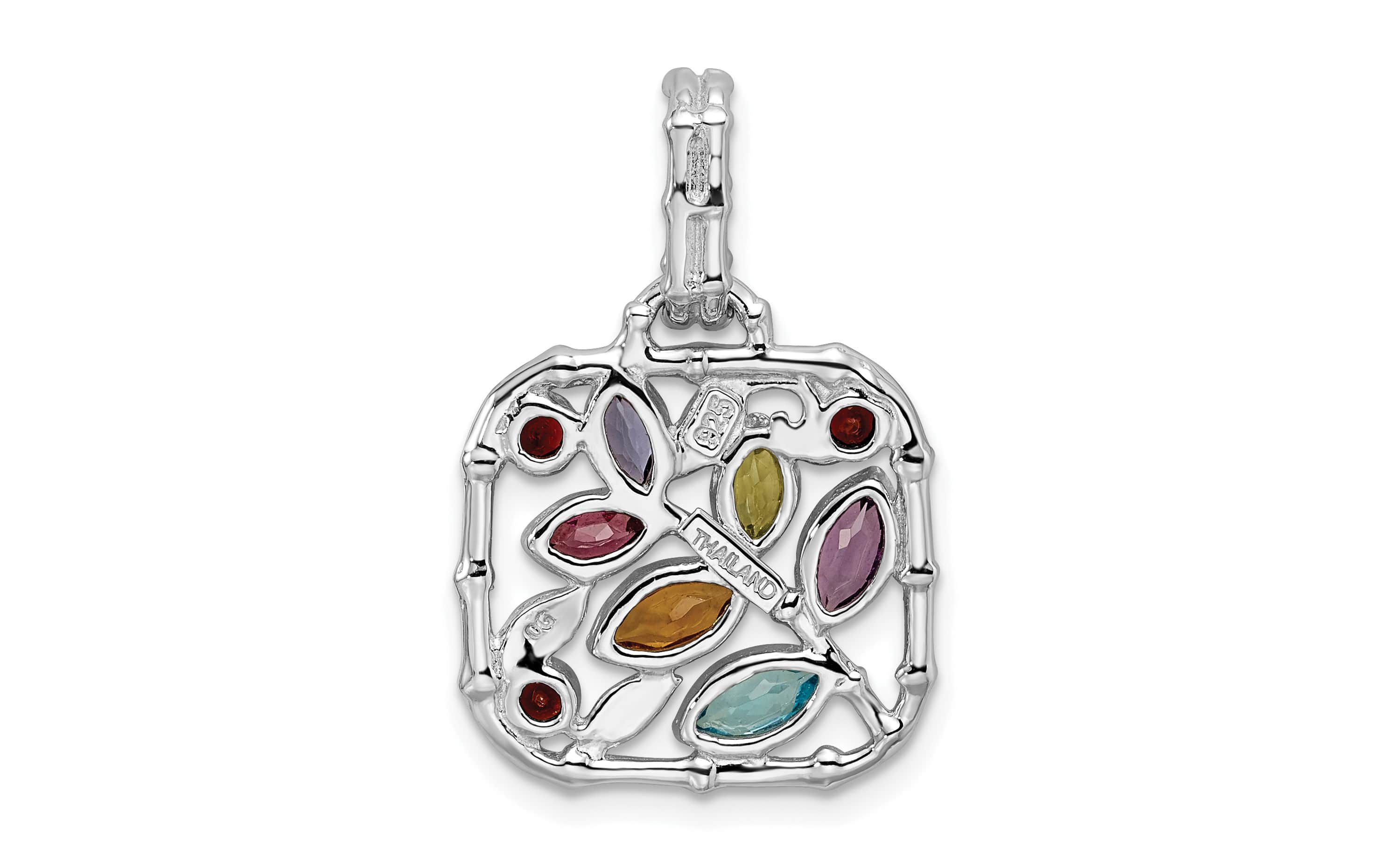 1/8 ct. t.w. Blue Topaz, 1/10 ct. t.w. Amethyst, 1/10 ct. t.w. Citrine, 3/4 ct. t.w. Peridot, 1/10 ct. t.w. Rhodolite Garnet, 0.058 ct. t.w. Iolite and 1/8 ct. t.w. Garnet Pendant in Rhodium-plated Sterling Silver