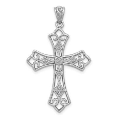 1/10 ct. t.w. Diamond Filigree Cross Pendant in Rhodium-plated Sterling Silver
