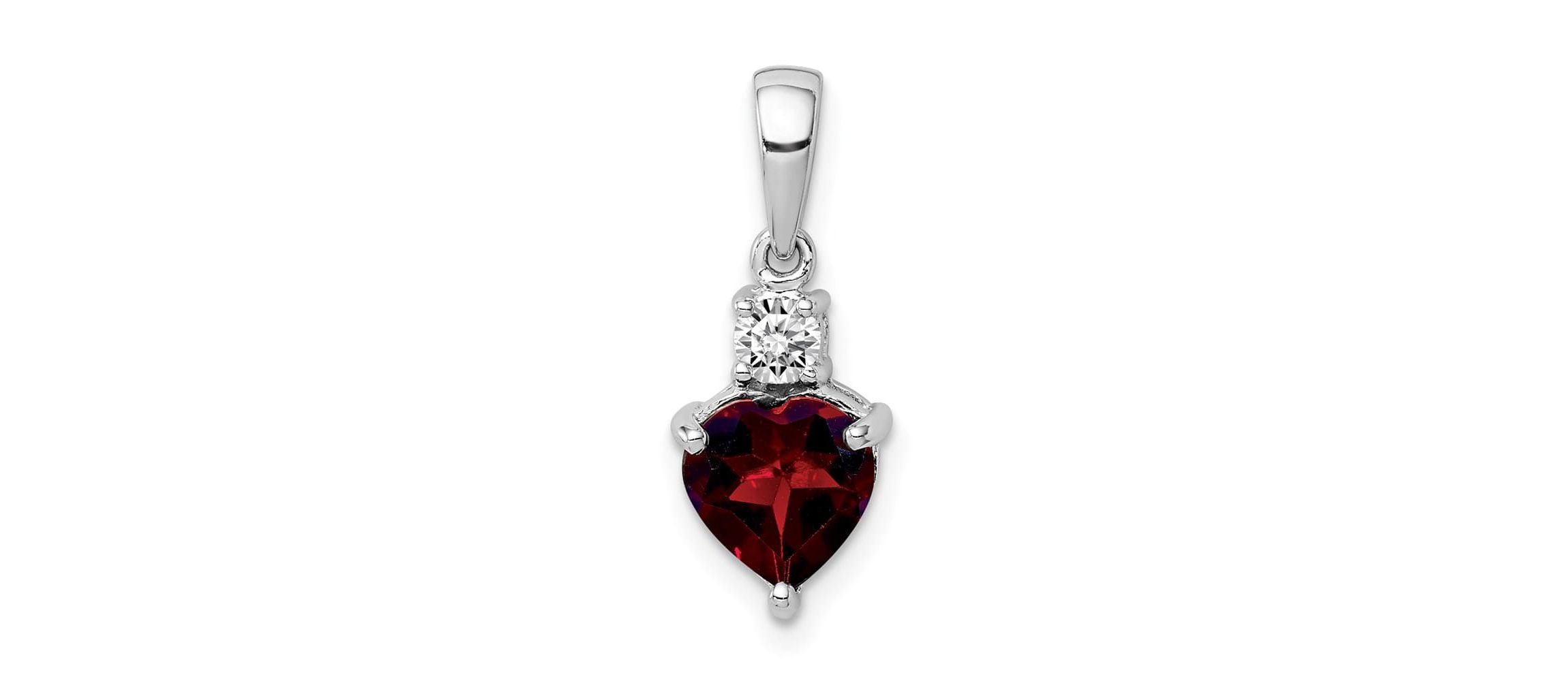 1.2 ct. t.w. Garnet and 1/10 ct. t.w. White Topaz Heart Pendant in Rhodium-plated Sterling Silver