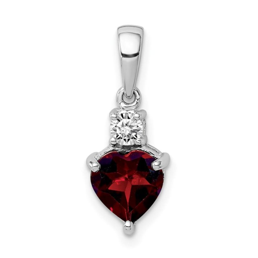 1.2 ct. t.w. Garnet and 1/10 ct. t.w. White Topaz Heart Pendant in Rhodium-plated Sterling Silver