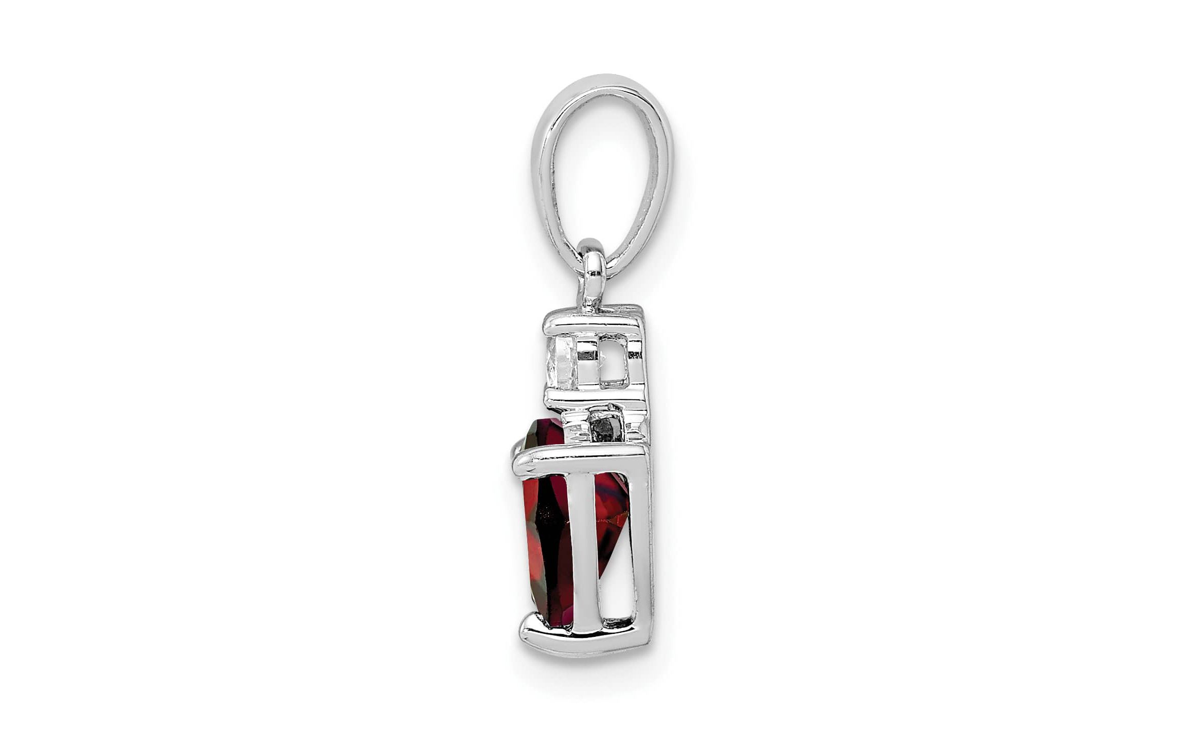 1.2 ct. t.w. Garnet and 1/10 ct. t.w. White Topaz Heart Pendant in Rhodium-plated Sterling Silver