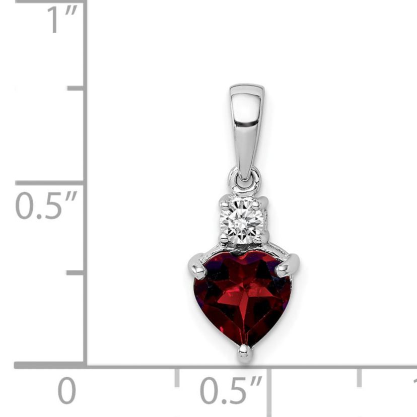 1.2 ct. t.w. Garnet and 1/10 ct. t.w. White Topaz Heart Pendant in Rhodium-plated Sterling Silver