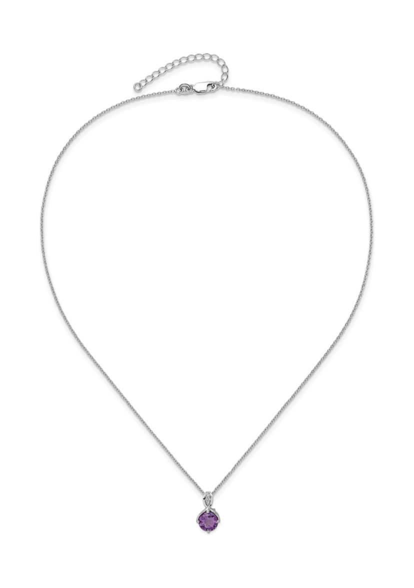 2.05 ct. t.w. Amethyst and White Topaz with 2 Inch Extension Necklace in Rhodium Plated Sterling Silver