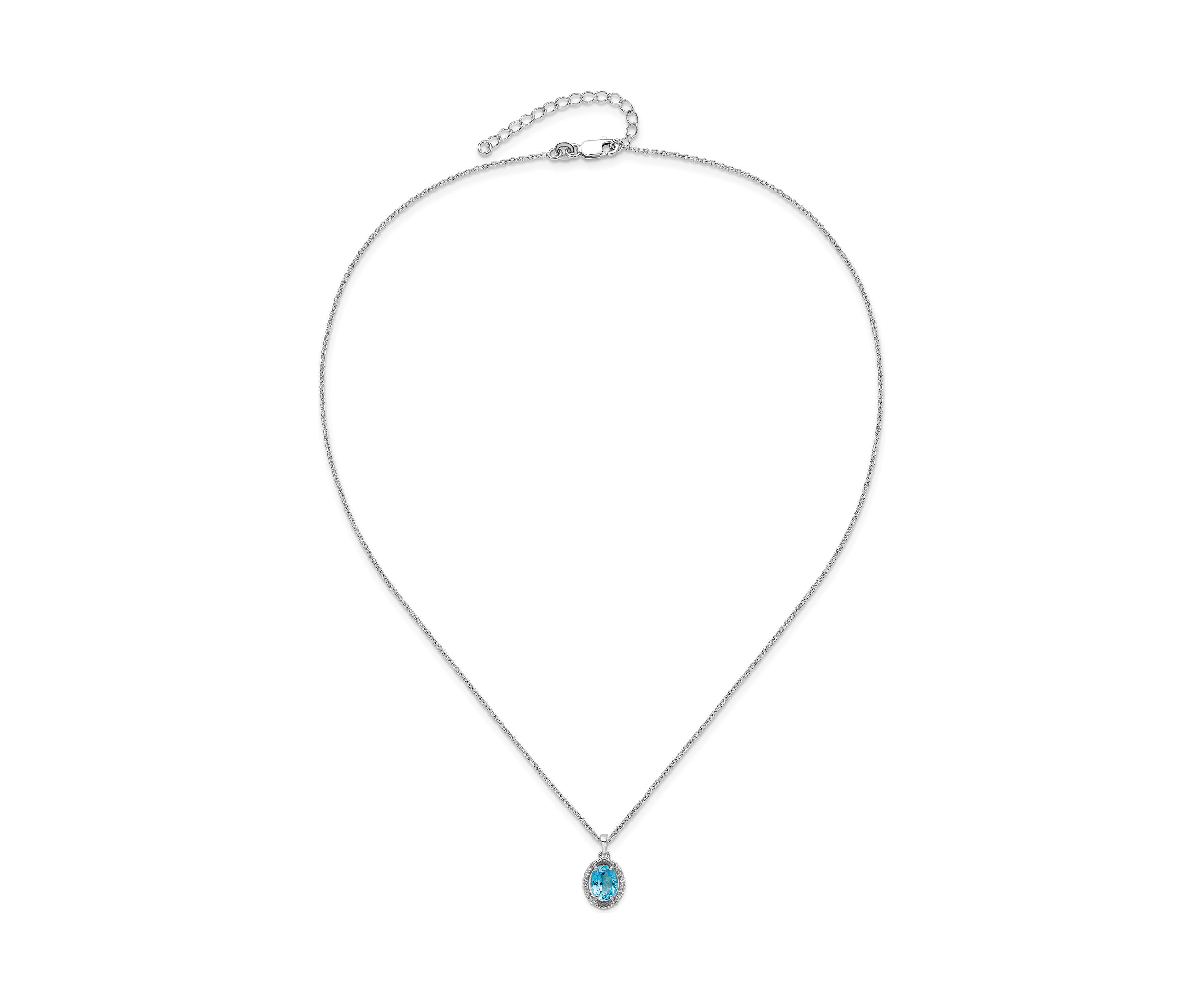 2.6 ct. t.w. Swiss Blue Topaz and White Topaz with 2 Inch Extension Necklace in Rhodium Plated Sterling Silver