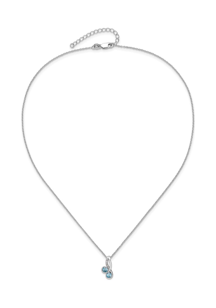 5/8 ct. t.w. Light Swiss Blue Topaz and White Topaz Pendant with 18-inch Cable Chain in Rhodium-plated Sterling Silver
