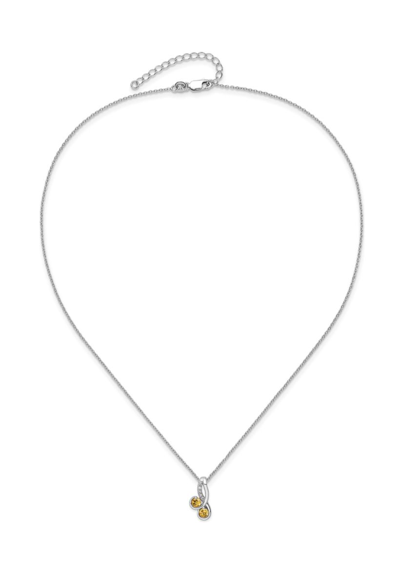 1/2 ct. t.w. Citrine and White Topaz Double Circle Pendant with 18-Inch Cable Chain in Rhodium-Plated Sterling Silver