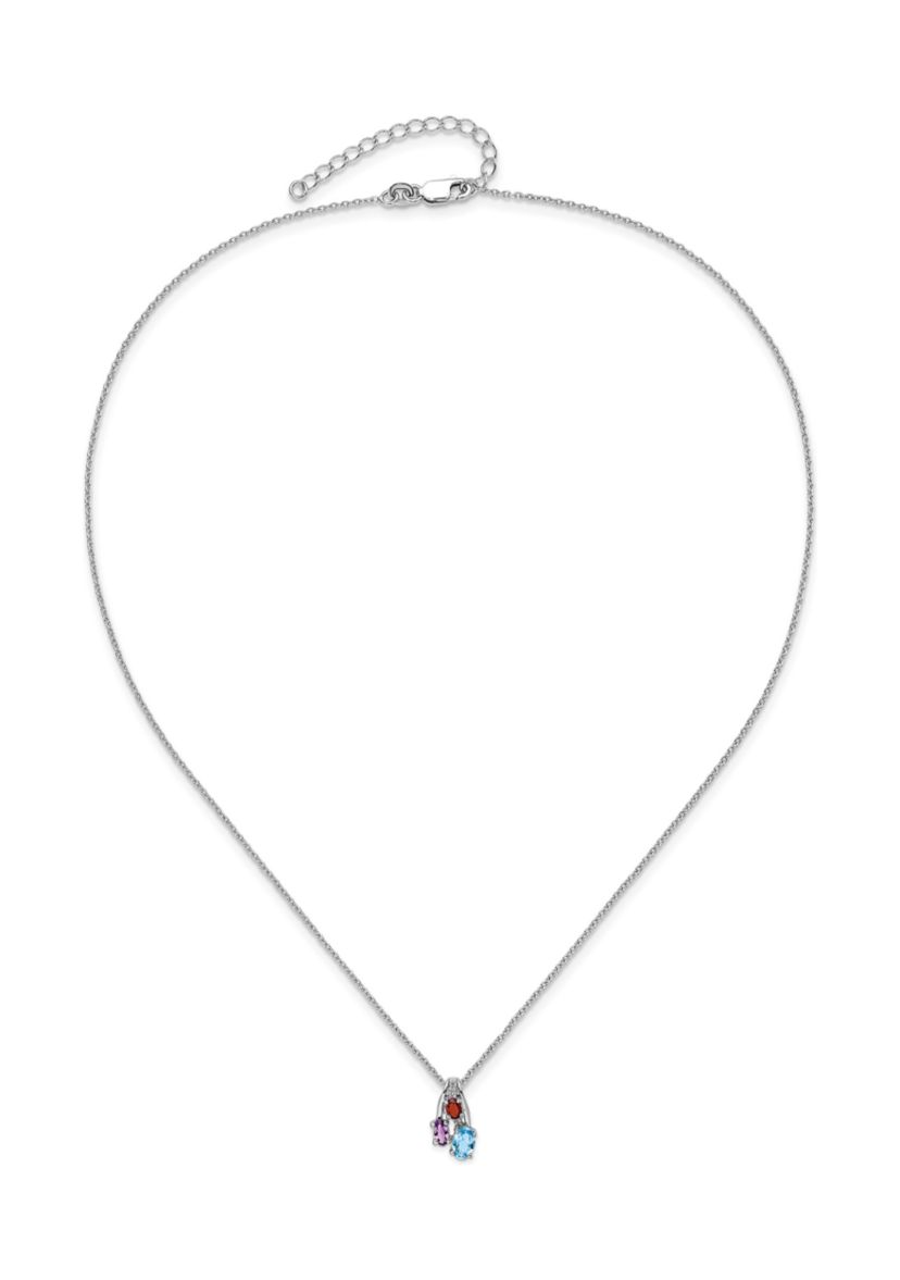 7/8 ct. t.w. Swiss Blue Topaz, Amethyst, Garnet and White Topaz Pendant with 18-Inch Cable Chain in Rhodium-Plated Sterling Silver