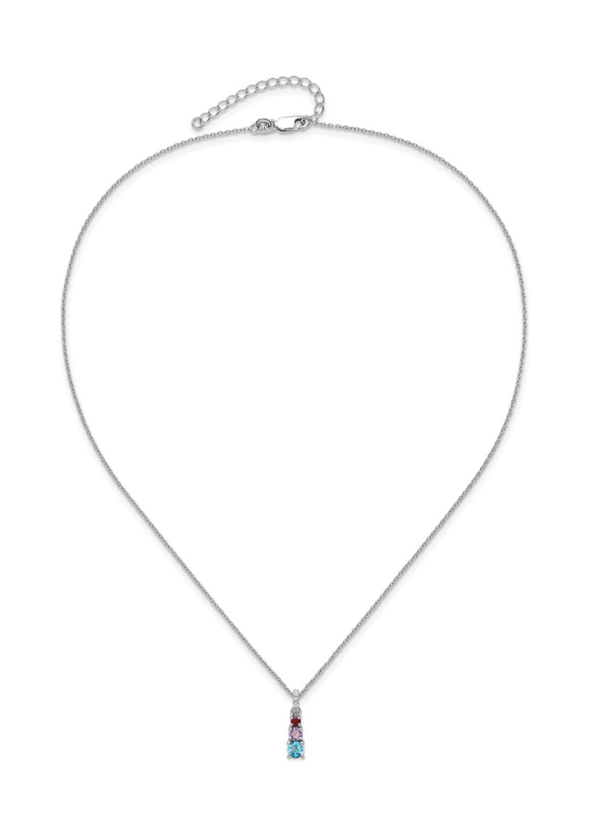 7/8 ct. t.w. Swiss Blue Topaz, Amethyst, Garnet, White Topaz 3-Stone Pendant with 18-Inch Cable Chain in Rhodium-Plated Sterling Silver