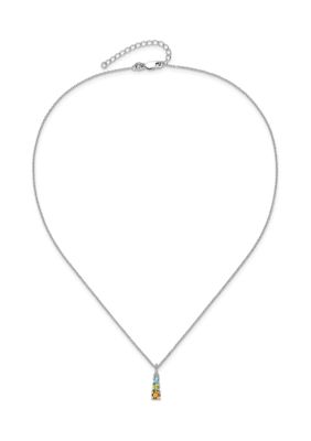 Belk & Co 3/4 Ct. T.w. Peridot, Citrine, Light Swiss Blue Topaz And White Topaz 3-Stone Pendant With 18-Inch Cable Chain In Rhodium-Plated Sterling