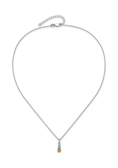 3/4 ct. t.w. Peridot, Citrine, Light Swiss Blue Topaz and White Topaz 3-Stone Pendant with 18-Inch Cable Chain in Rhodium-Plated Sterling Silver