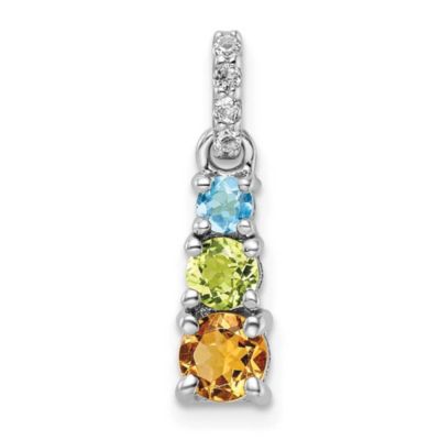 Belk & Co 1/10 ct. t.w. Blue Topaz, 1/4 ct. t.w. Peridot, 3/8 ct. t.w. Citrine and 0.08 ct. t.w. White Topaz 3-Stone Pendant in Rhodium-plated
