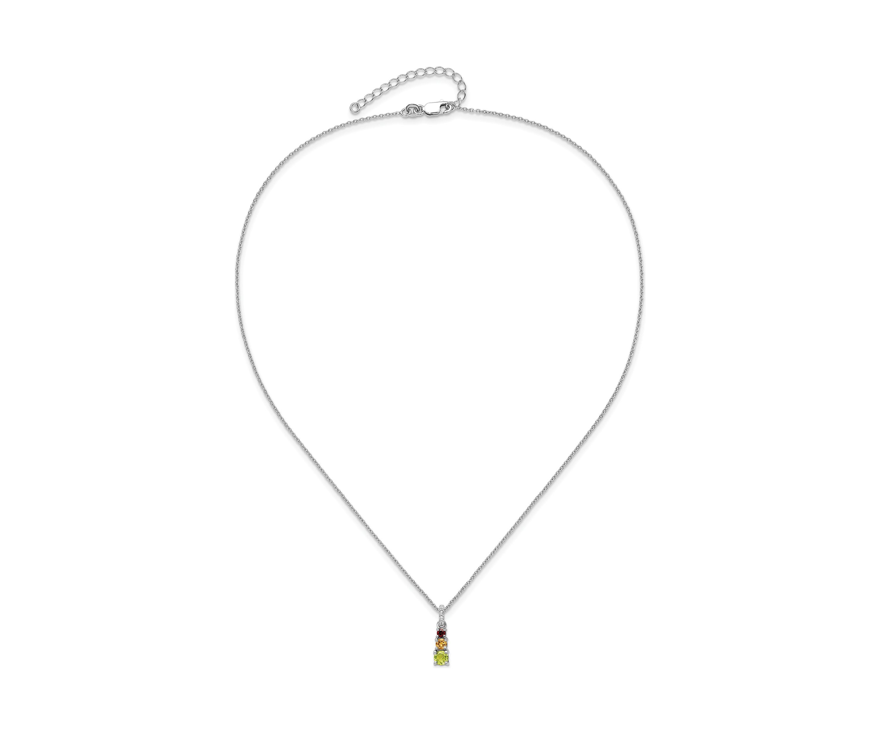 7/8 ct. t.w. Peridot, Citrine, Garnet and White Topaz 3-Stone Pendant with 18-Inch Cable Chain in Rhodium-Plated Sterling Silver