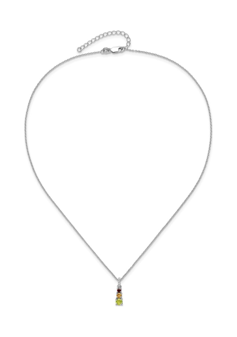 7/8 ct. t.w. Peridot, Citrine, Garnet and White Topaz 3-Stone Pendant with 18-Inch Cable Chain in Rhodium-Plated Sterling Silver