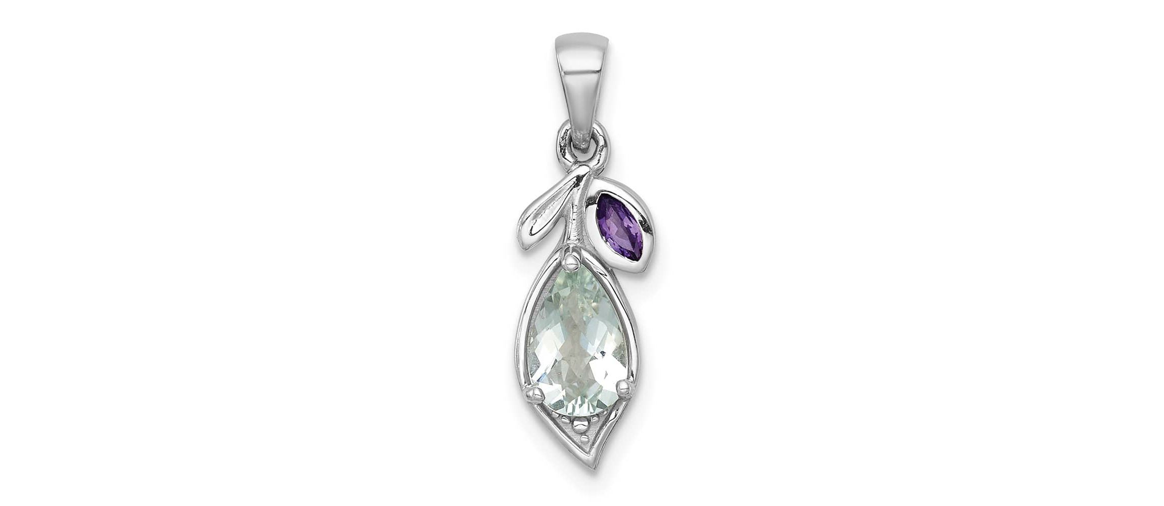 3/4 ct. t.w. Quartz and 0.08 ct. t.w. Amethyst Polished Leaf Pendant in Rhodium-plated Sterling Silver