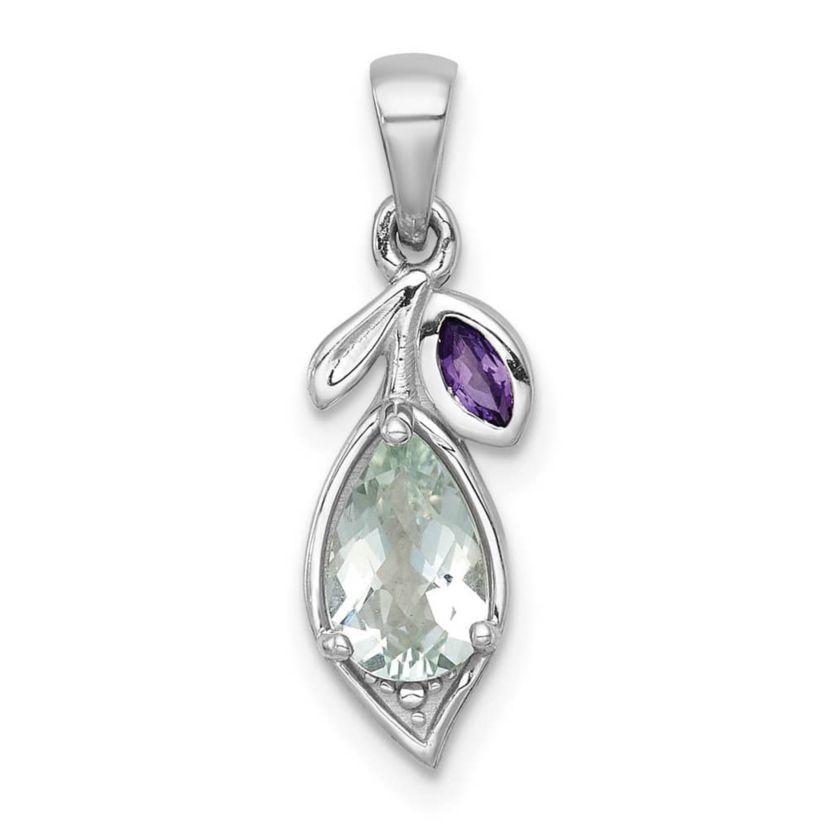 3/4 ct. t.w. Quartz and 0.08 ct. t.w. Amethyst Polished Leaf Pendant in Rhodium-plated Sterling Silver