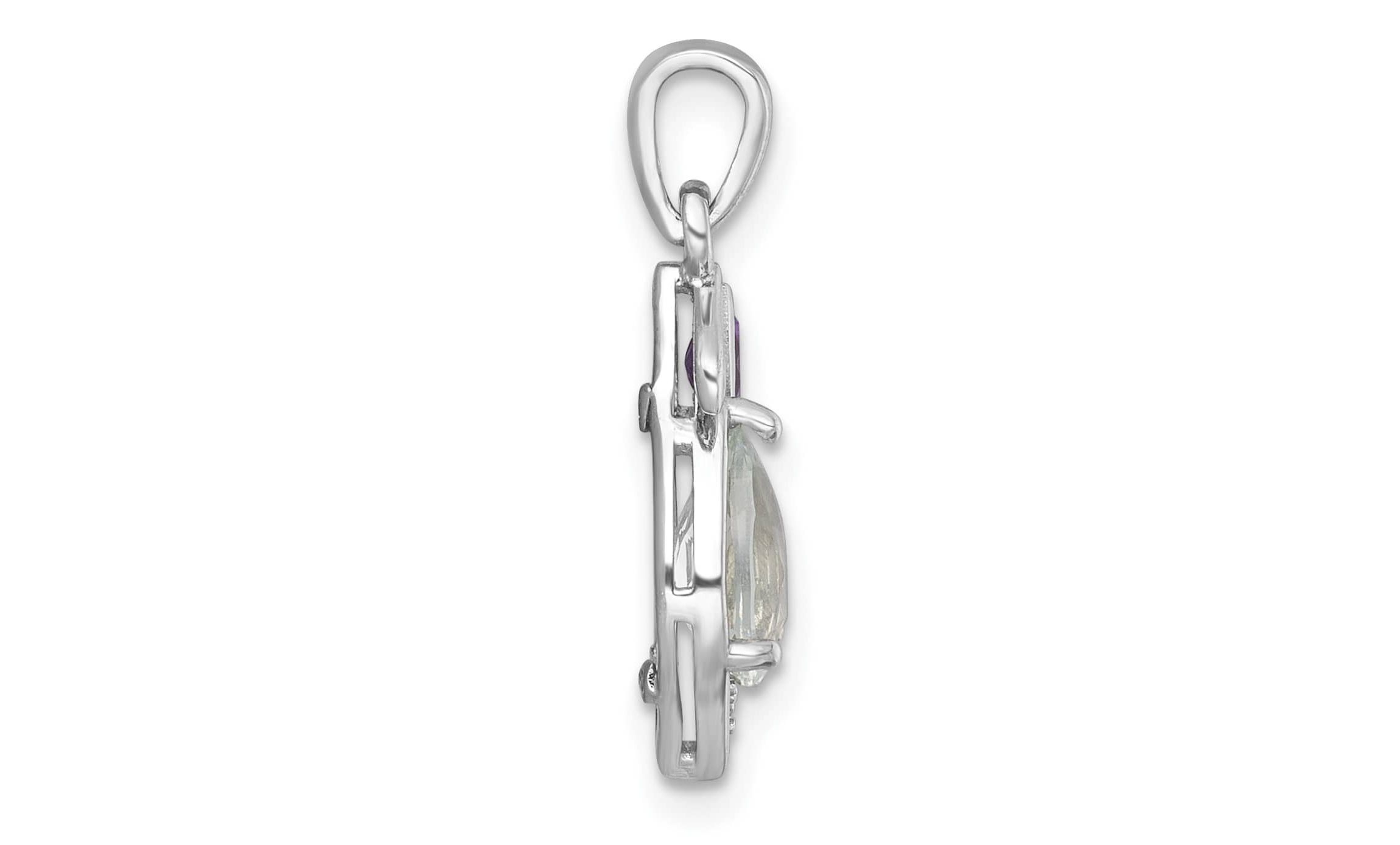 3/4 ct. t.w. Quartz and 0.08 ct. t.w. Amethyst Polished Leaf Pendant in Rhodium-plated Sterling Silver