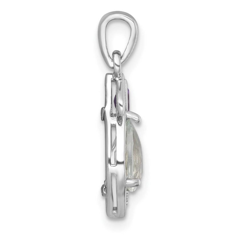 3/4 ct. t.w. Quartz and 0.08 ct. t.w. Amethyst Polished Leaf Pendant in Rhodium-plated Sterling Silver