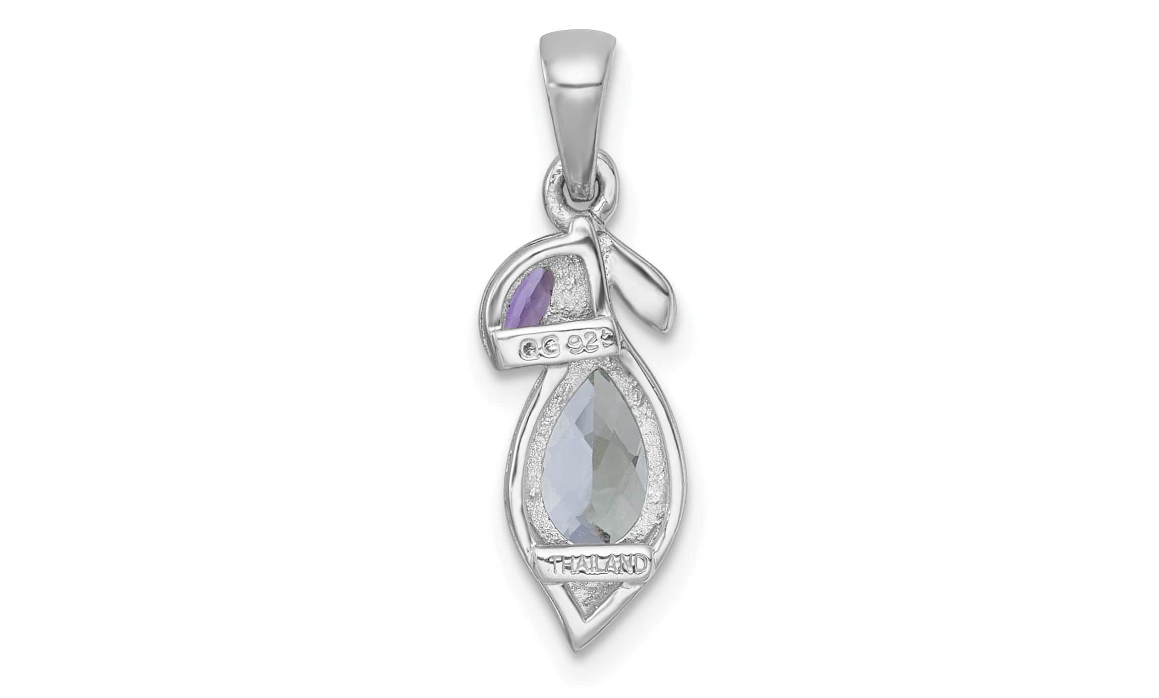 3/4 ct. t.w. Quartz and 0.08 ct. t.w. Amethyst Polished Leaf Pendant in Rhodium-plated Sterling Silver
