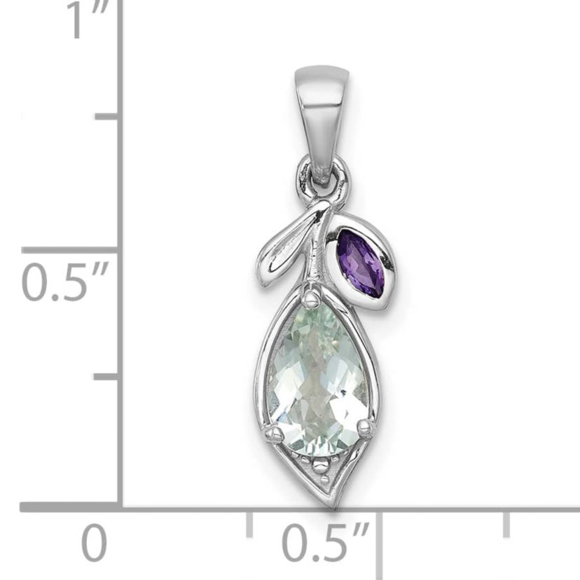 3/4 ct. t.w. Quartz and 0.08 ct. t.w. Amethyst Polished Leaf Pendant in Rhodium-plated Sterling Silver