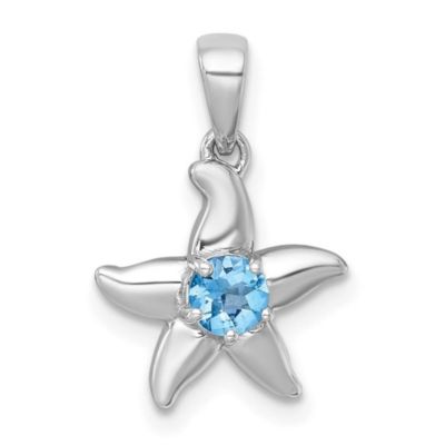 Belk & Co 1/4 ct. t.w. Blue Topaz Polished Starfish Pendant in Rhodium-plated Sterling Silver, White