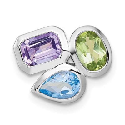 Belk & Co 1/2 ct. t.w. Amethyst, 3/8 ct. t.w. Blue Topaz and 3/8 ct. t.w. Peridot Chain Slide Pendant in Rhodium-plated Sterling Silver