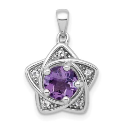 Belk & Co 1 ct. t.w. Amethyst and 1/10 ct. t.w. White Topaz Polished Star Pendant in Rhodium-plated Sterling Silver