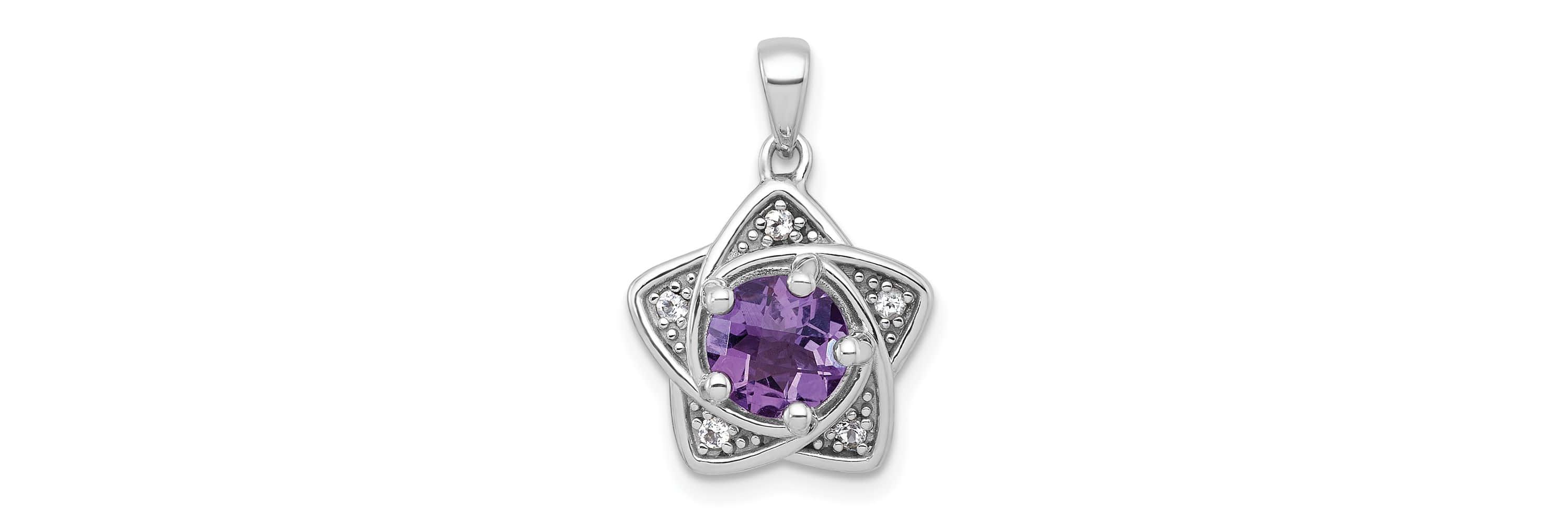 1 ct. t.w. Amethyst and 1/10 ct. t.w. White Topaz Polished Star Pendant in Rhodium-plated Sterling Silver