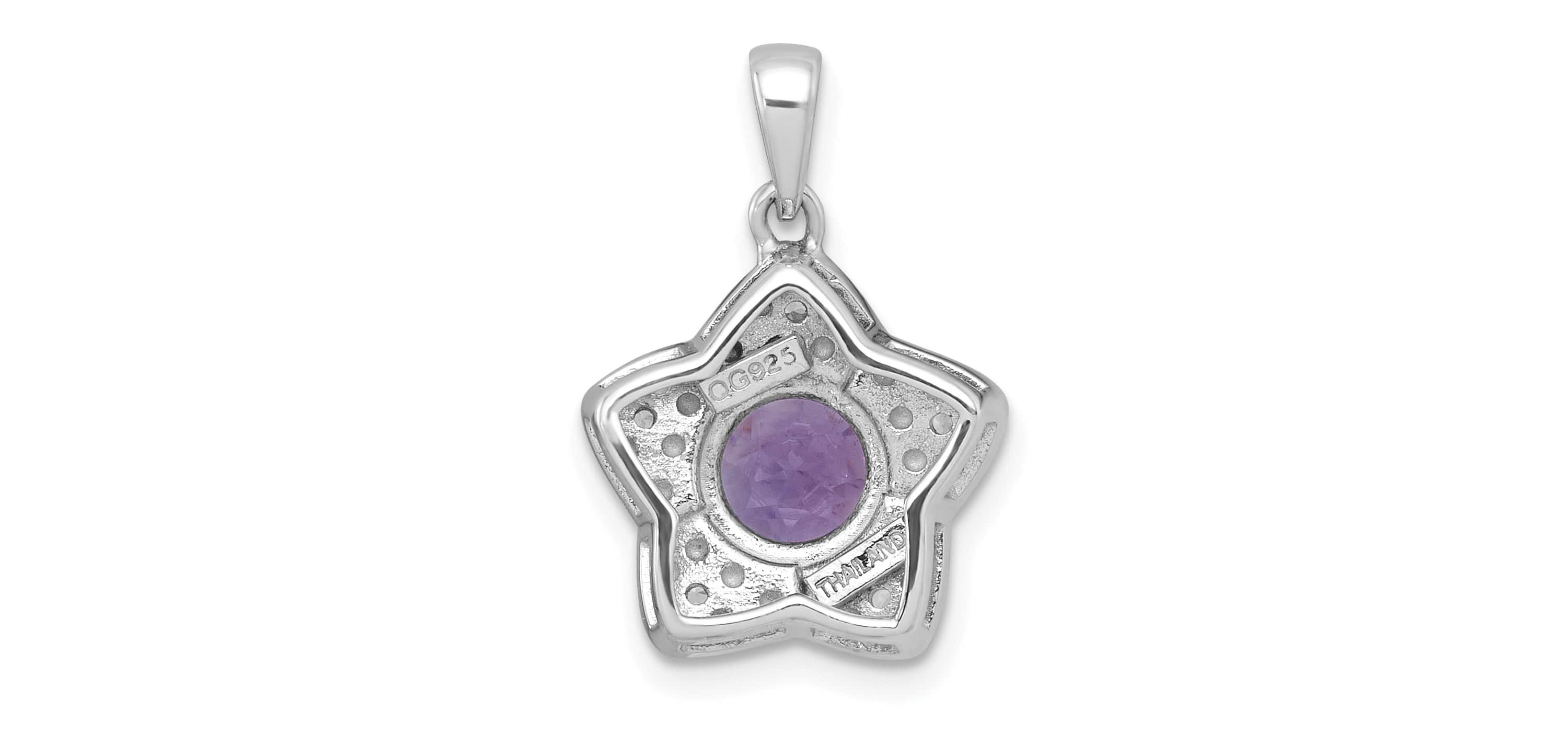 1 ct. t.w. Amethyst and 1/10 ct. t.w. White Topaz Polished Star Pendant in Rhodium-plated Sterling Silver