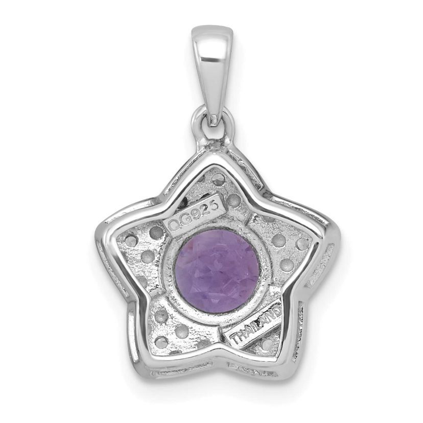 1 ct. t.w. Amethyst and 1/10 ct. t.w. White Topaz Polished Star Pendant in Rhodium-plated Sterling Silver