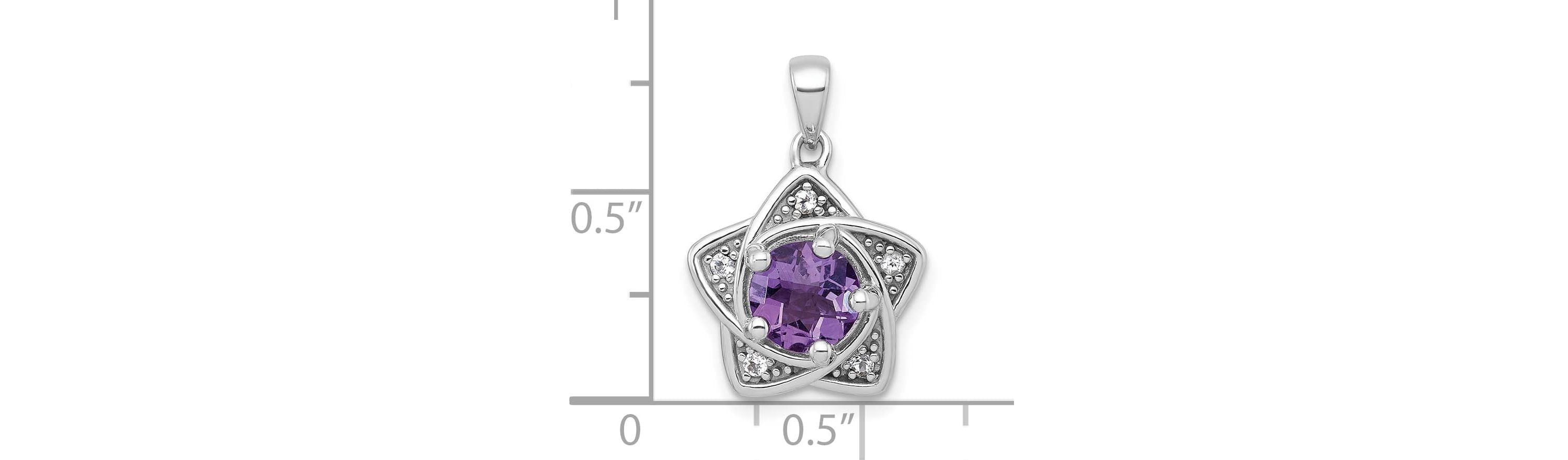 1 ct. t.w. Amethyst and 1/10 ct. t.w. White Topaz Polished Star Pendant in Rhodium-plated Sterling Silver