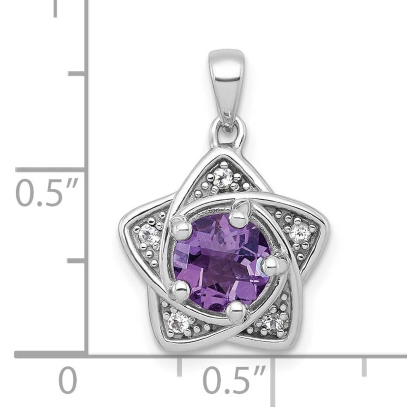 1 ct. t.w. Amethyst and 1/10 ct. t.w. White Topaz Polished Star Pendant in Rhodium-plated Sterling Silver