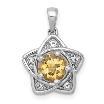 Belk & Co 1 ct. t.w. Citrine and 1/10 ct. t.w. White Topaz Polished Star Pendant in Rhodium-plated Sterling Silver