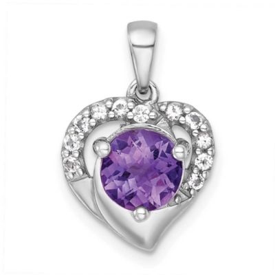 Belk & Co 1.04 ct. t.w. Amethyst and 1/5 ct. t.w. White Topaz Polished Fancy Heart Pendant in Rhodium-plated Sterling Silver