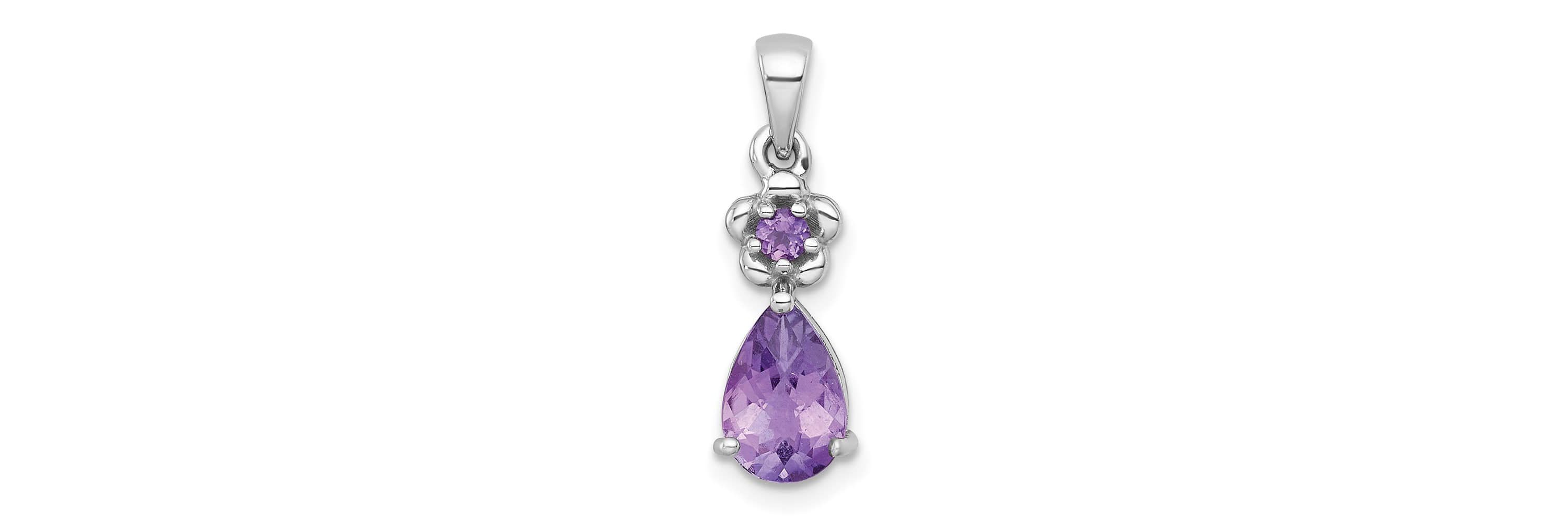 1.19 ct. t.w. Amethyst Polished Floral Teardrop Pendant in Rhodium-plated Sterling Silver