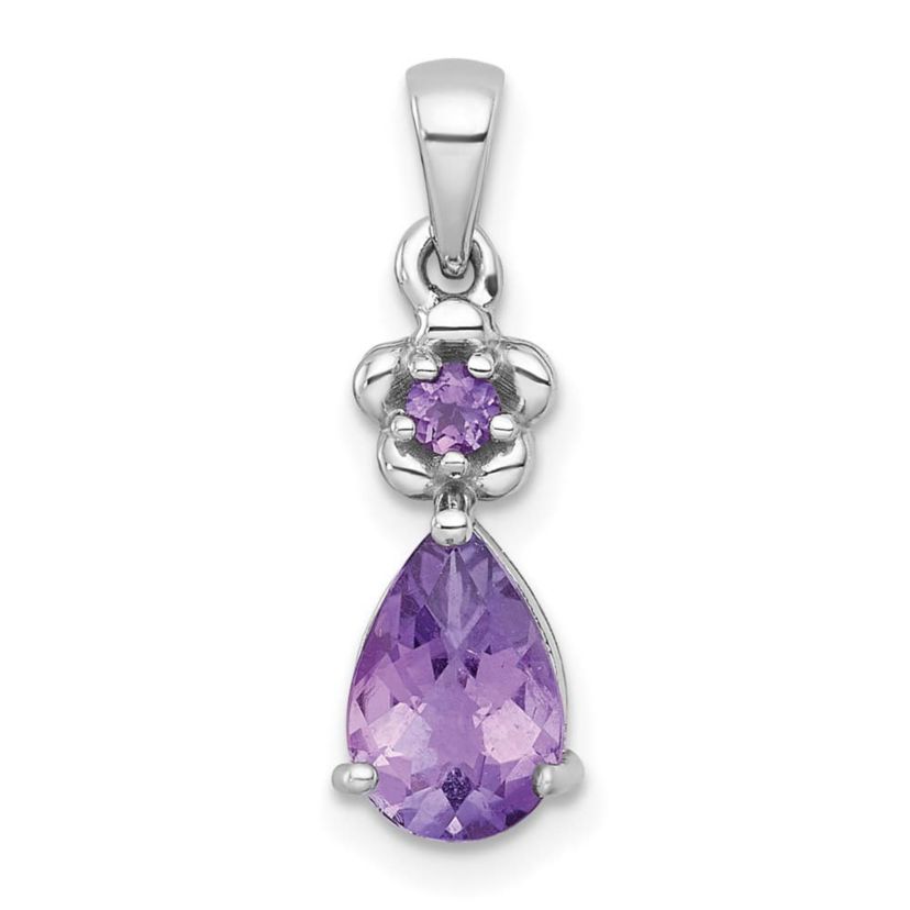 1.19 ct. t.w. Amethyst Polished Floral Teardrop Pendant in Rhodium-plated Sterling Silver